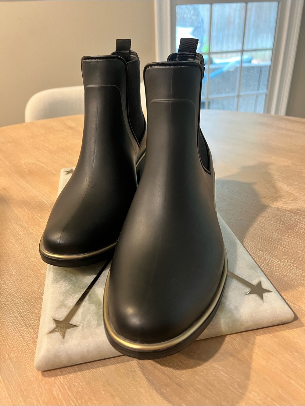 kate spade Black Chelsea Rain Boot with Gold Trim